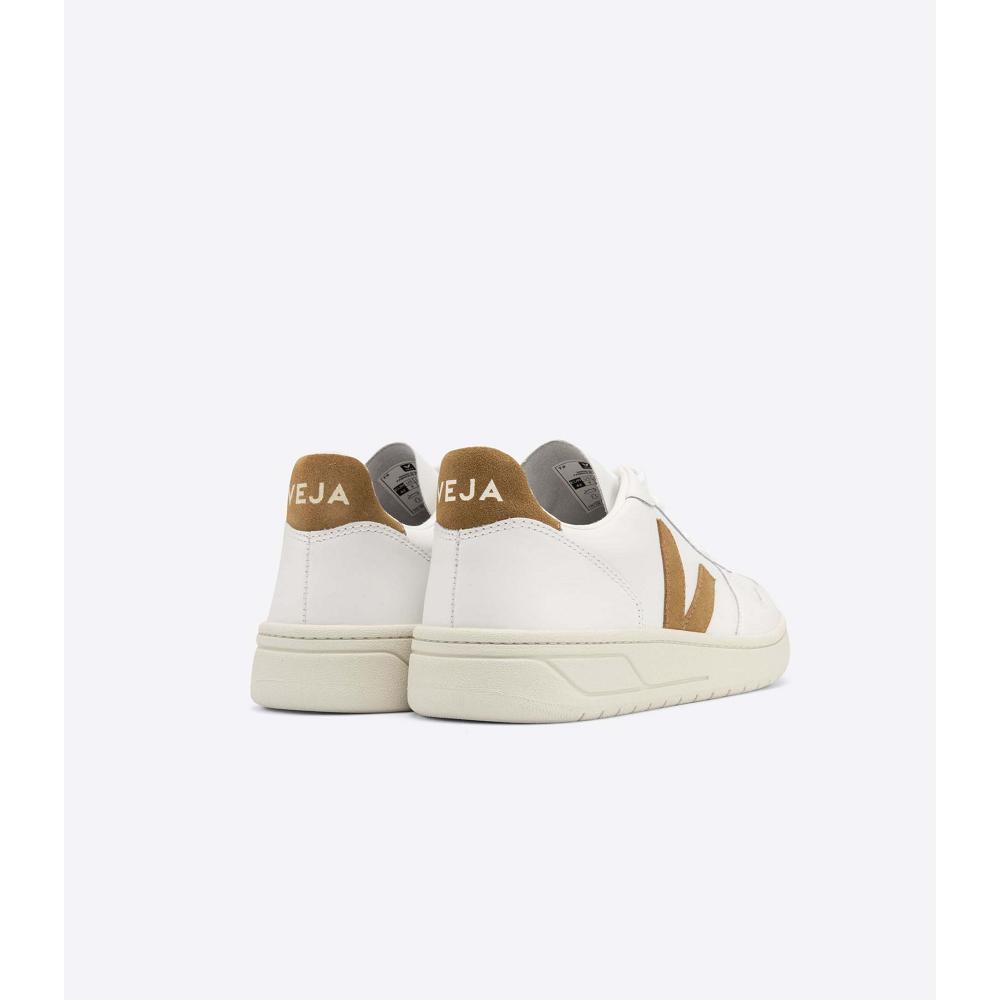 Veja V-10 LEATHER Men's Sneakers White/Brown | NZ 329CTV